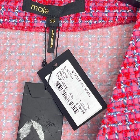 MAJE Rolia Mini Fuchsia Pink Tweed Dress, Size 36 (US Small) - Picture 5 of 10